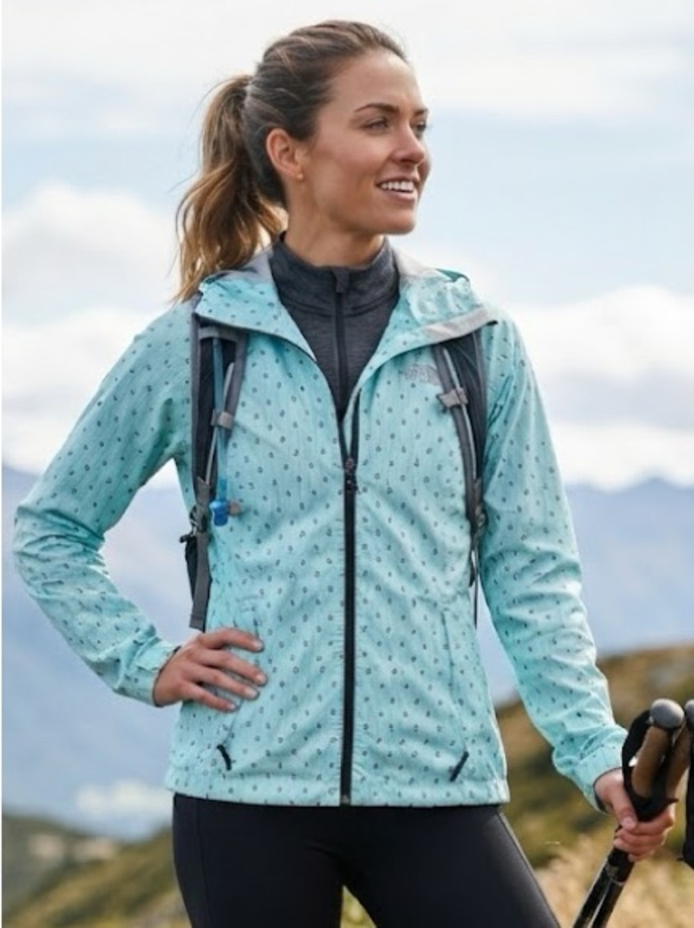 The North Face HyVent Women’s Hooded Full Zip Windbreaker Aqua  Floral Jacket XS
